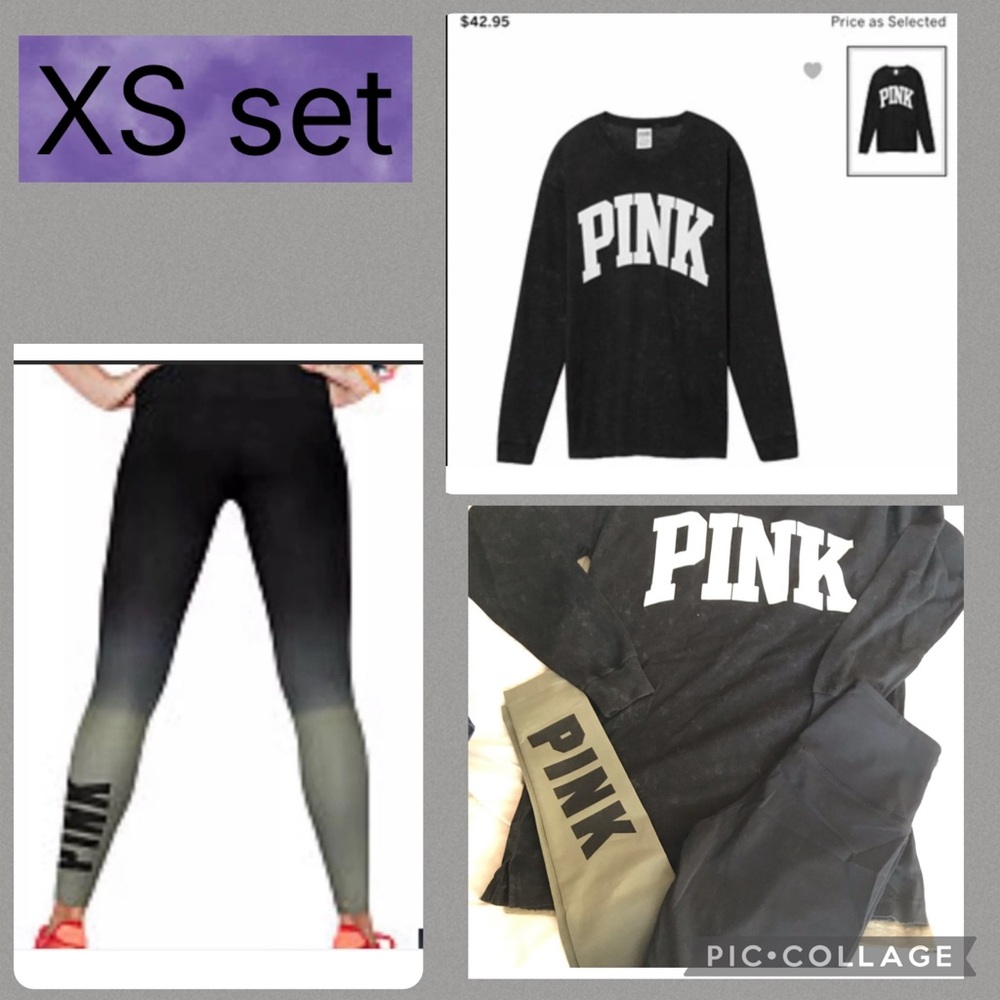 Pink Victoria’s Secret campus long sleeve tee high waist legging
